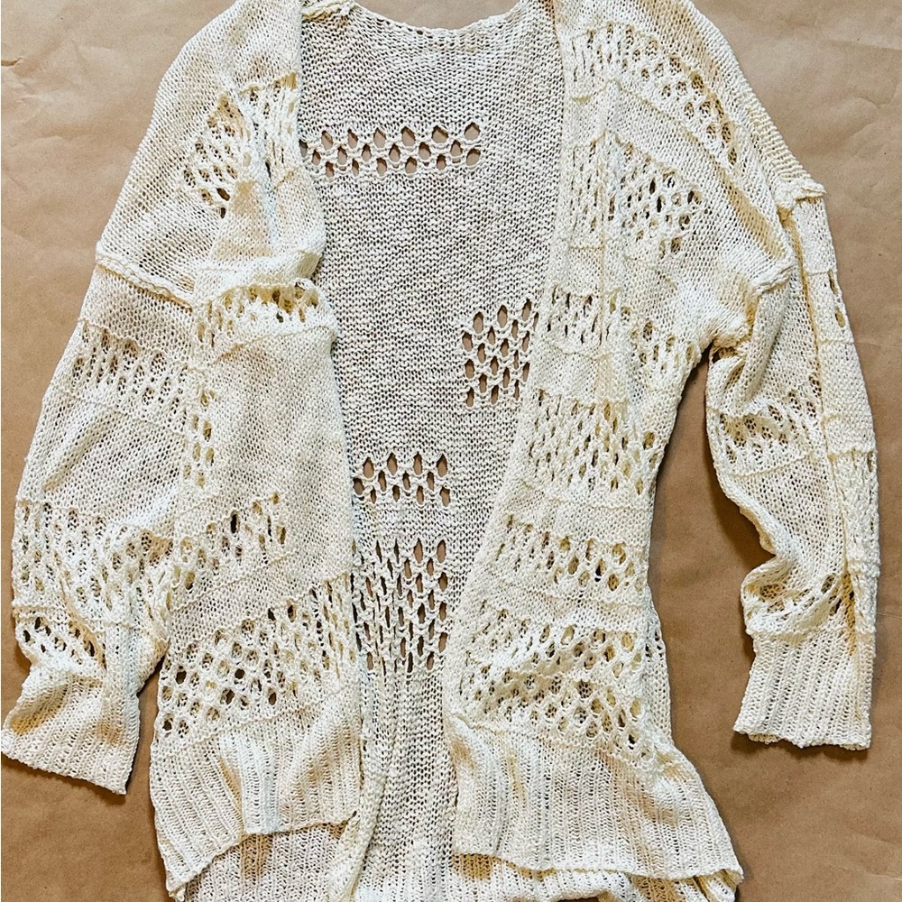 Cream Cardigan with Open Knit Design